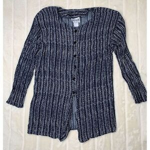 VTG Krush Of California Blouse Womens S Blue White Tribal Print Rayon 3/4 Sleeve
